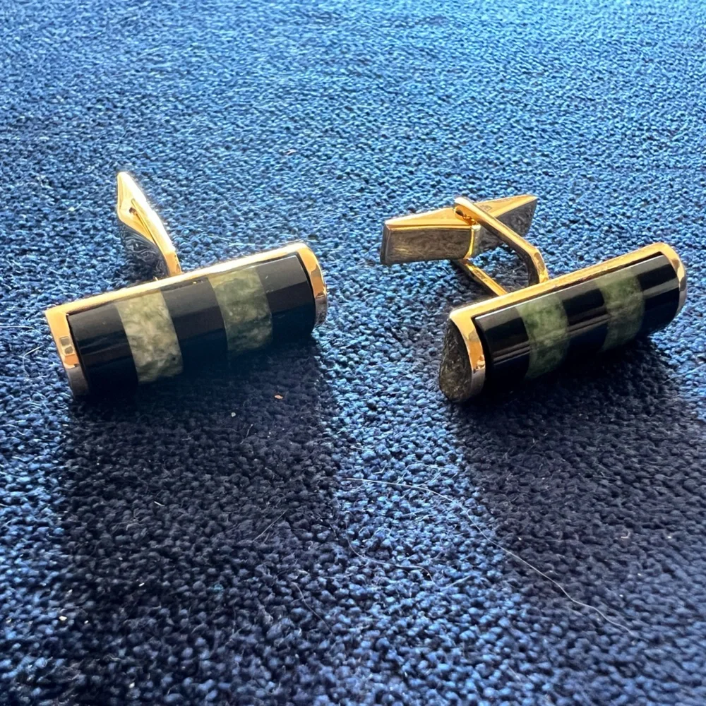 Men’s Cufflinks Gold Tone with black and jade